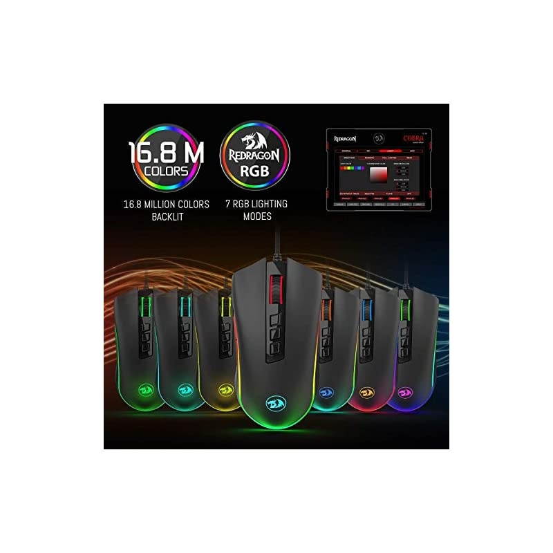 M711 Cobra Gaming Mouse with 168 Million RGB Color Backlit 10000 DPI Adjustable Comfortable Grip 7 Programmable Buttons White