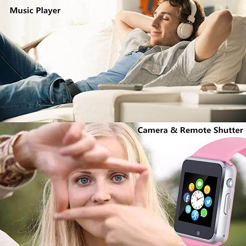 Watch Bluetooth Watch Phone with SD Card Pedometer Call Text Notification Music Player Camera Compatible for Android Samsung Huawei and iPhone Partial Functions for Women Ladies Girls