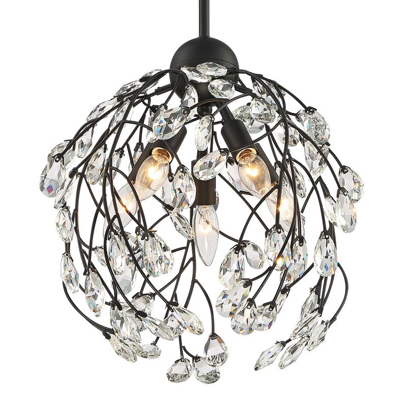 Regency Hill Aurine 14" Wide Matte Black and Crystal 5-Light Pendant Light