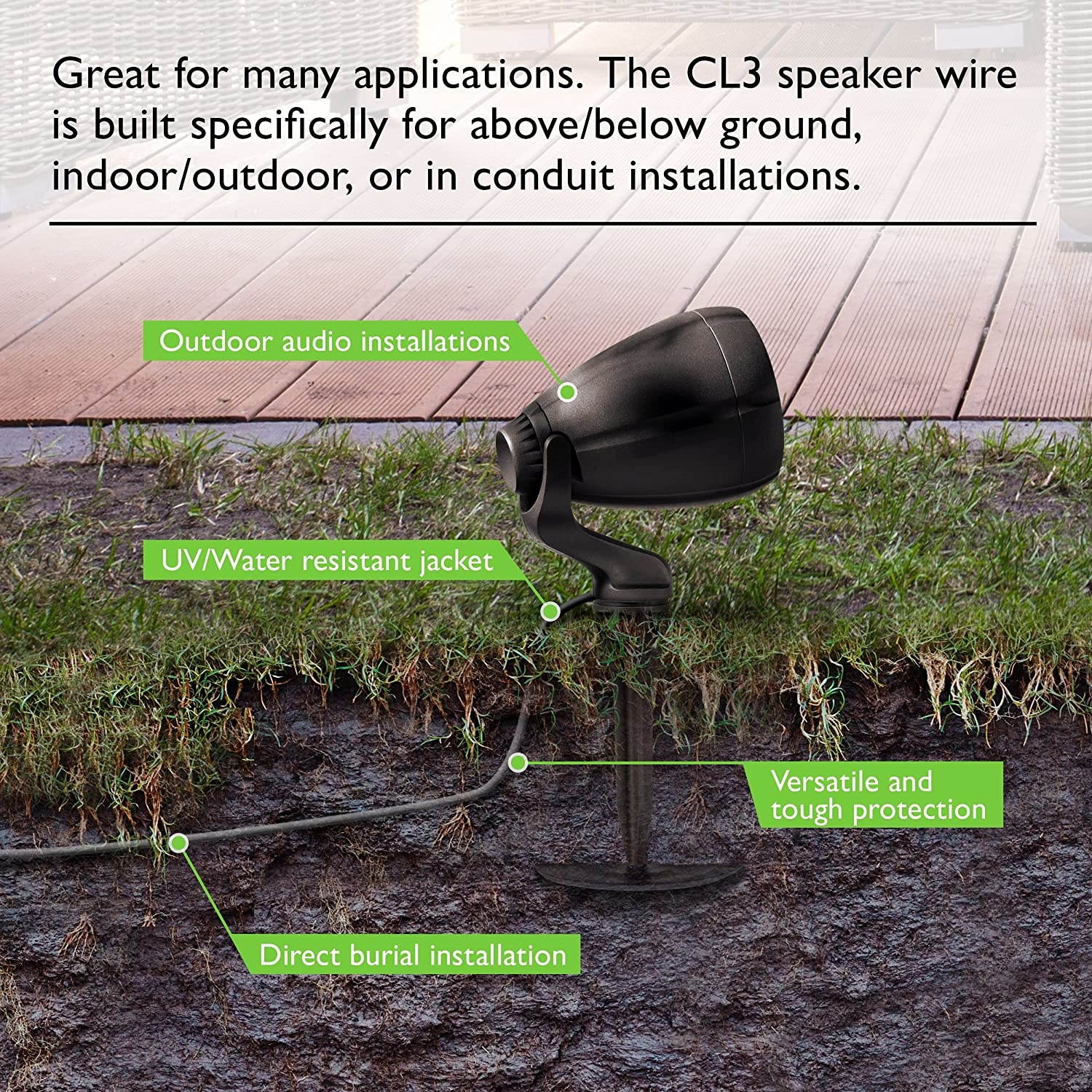 16 AWG CL3 OFC Outdoor Speaker Wire GearIT Pro Series 16 Gauge (500 Feet / 152.4 Meters/Black) Oxygen Free Copper UL CL3 Rated for Outdoor Direct Burial and in-Wall Installation Speaker Cable