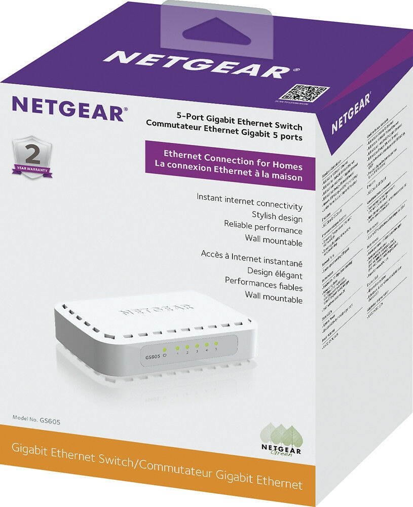 Netgear - 5-Port 10/100/1000 Mbps Gigabit Unmanaged Switch - White