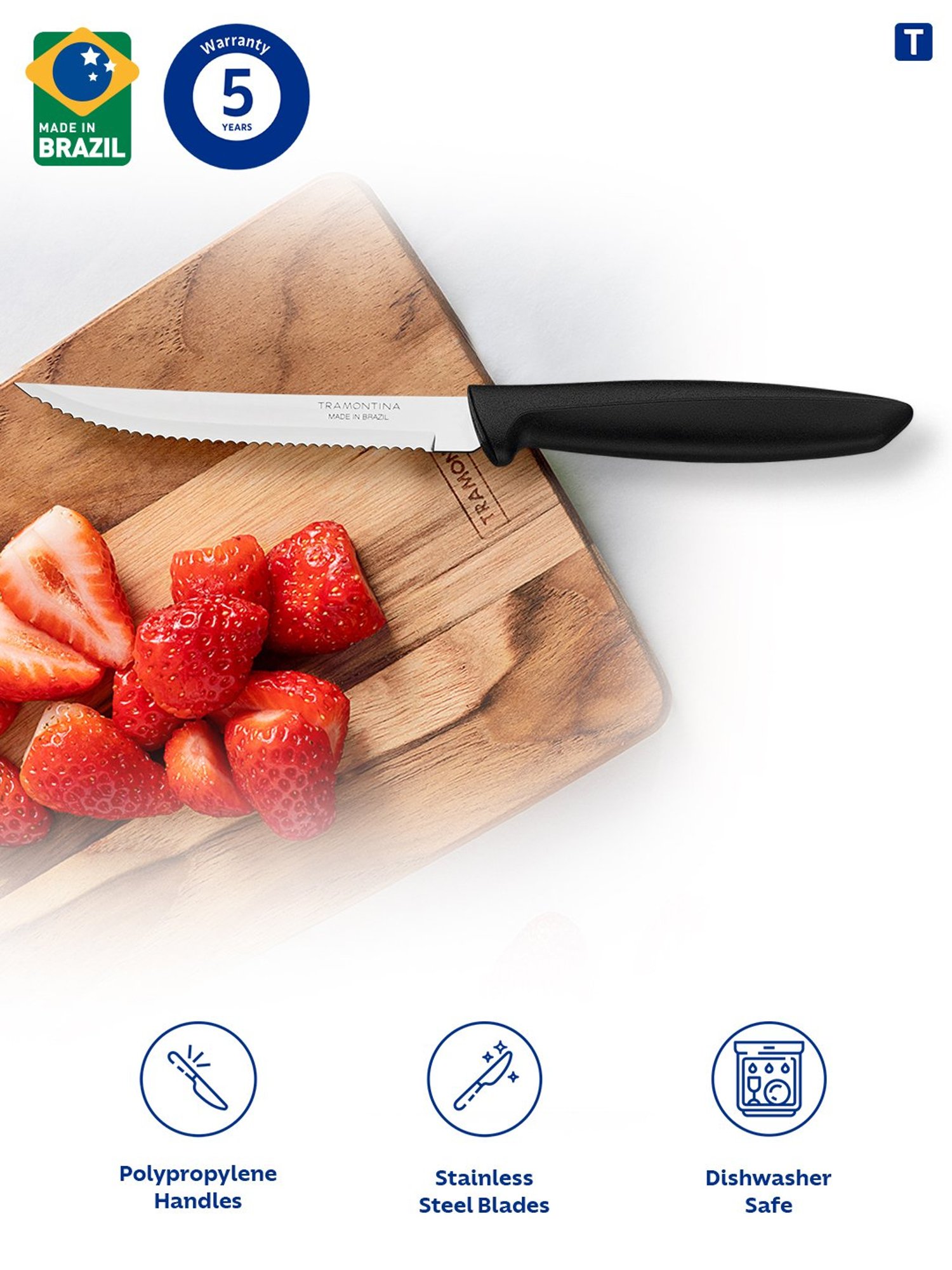 Tramontina Plenus Stainless Steel Set of 3 Knife, Vegetable Knife, Tomato Knife & Fruit Knife