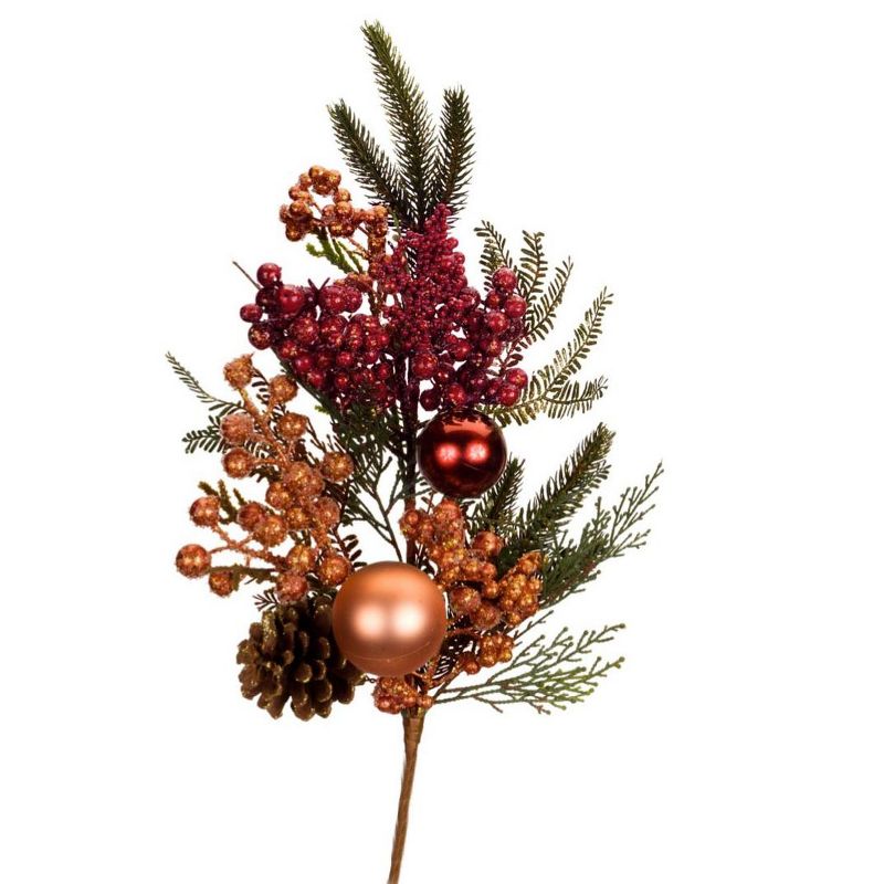 Melrose 30" Green/Gold Berry, Pine Cone and Ball Ornament Artificial Spray