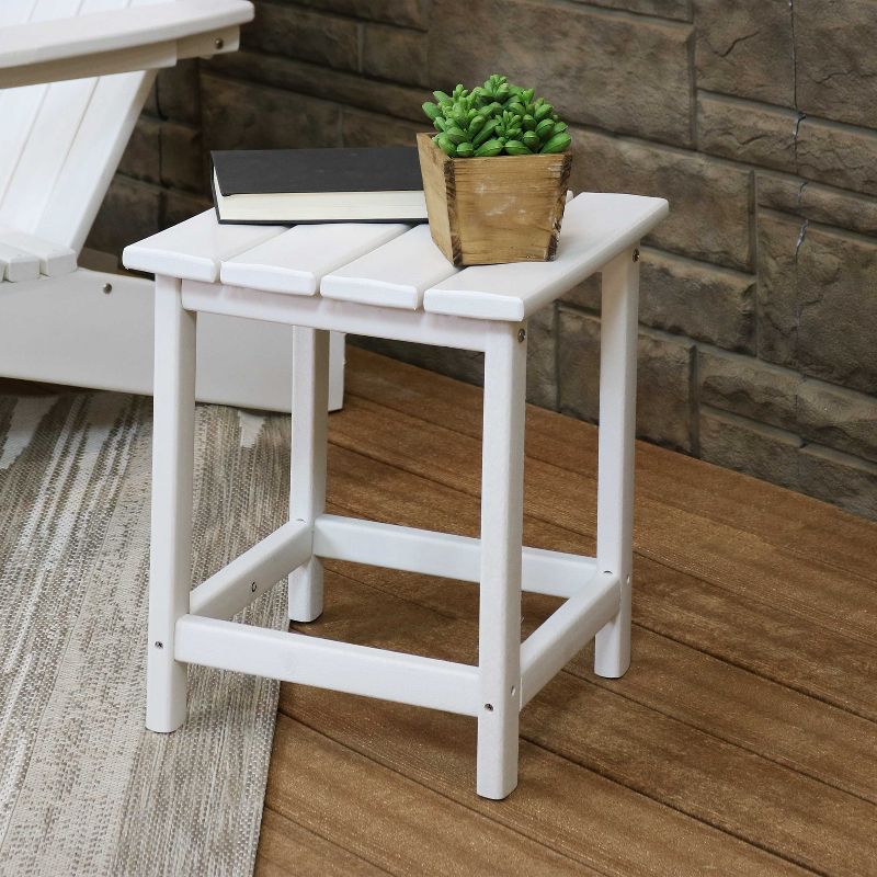 Sunnydaze Faux Wood Design Plastic All-Weather Square Modern Adirondack Side Table, White