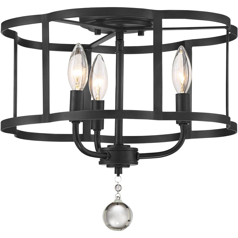 Barnes and Ivy Modern Ceiling Light Flush Mount Fixture Black 15" Wide 3-Light Open Scalloped Frame Bedroom Kitchen Living Room