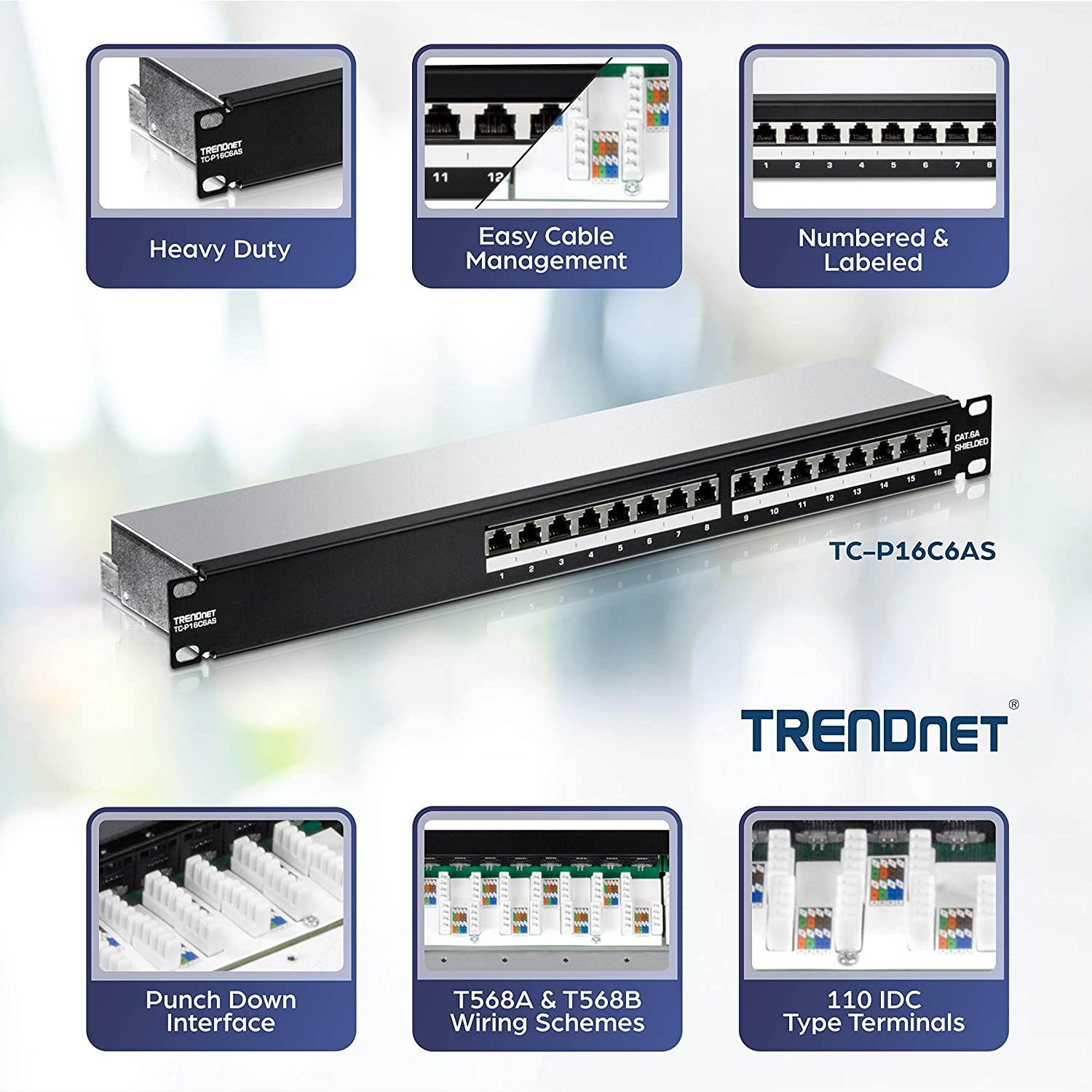 TRENDnet TC-P16C6AS (V1.0R) 16-Port Cat6A Shielded 1U Patch Panel