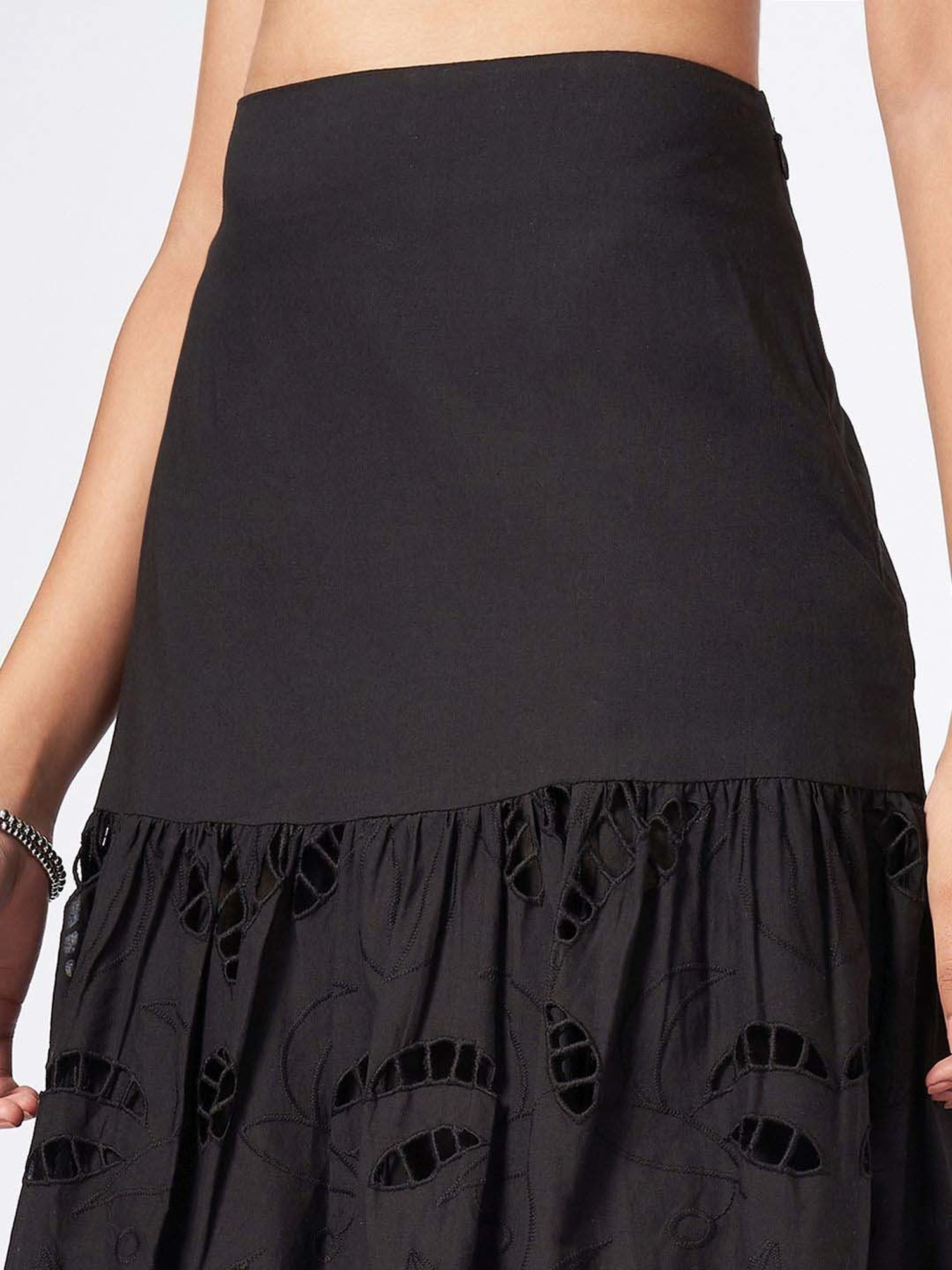 Honey by Pantaloons Black Self Pattern A-Line Skirt