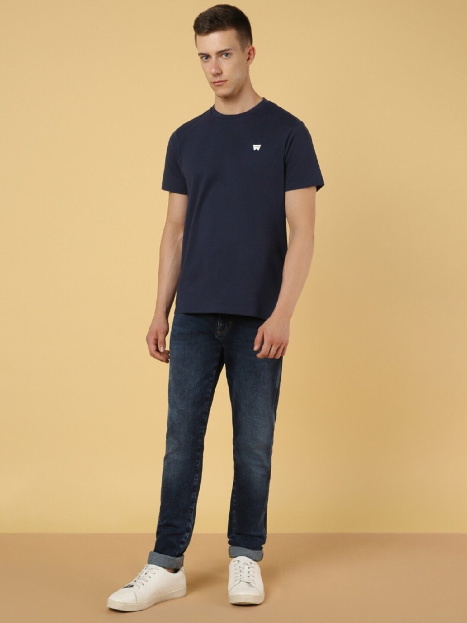 Wrangler Blue Cotton Regular Fit T-Shirt