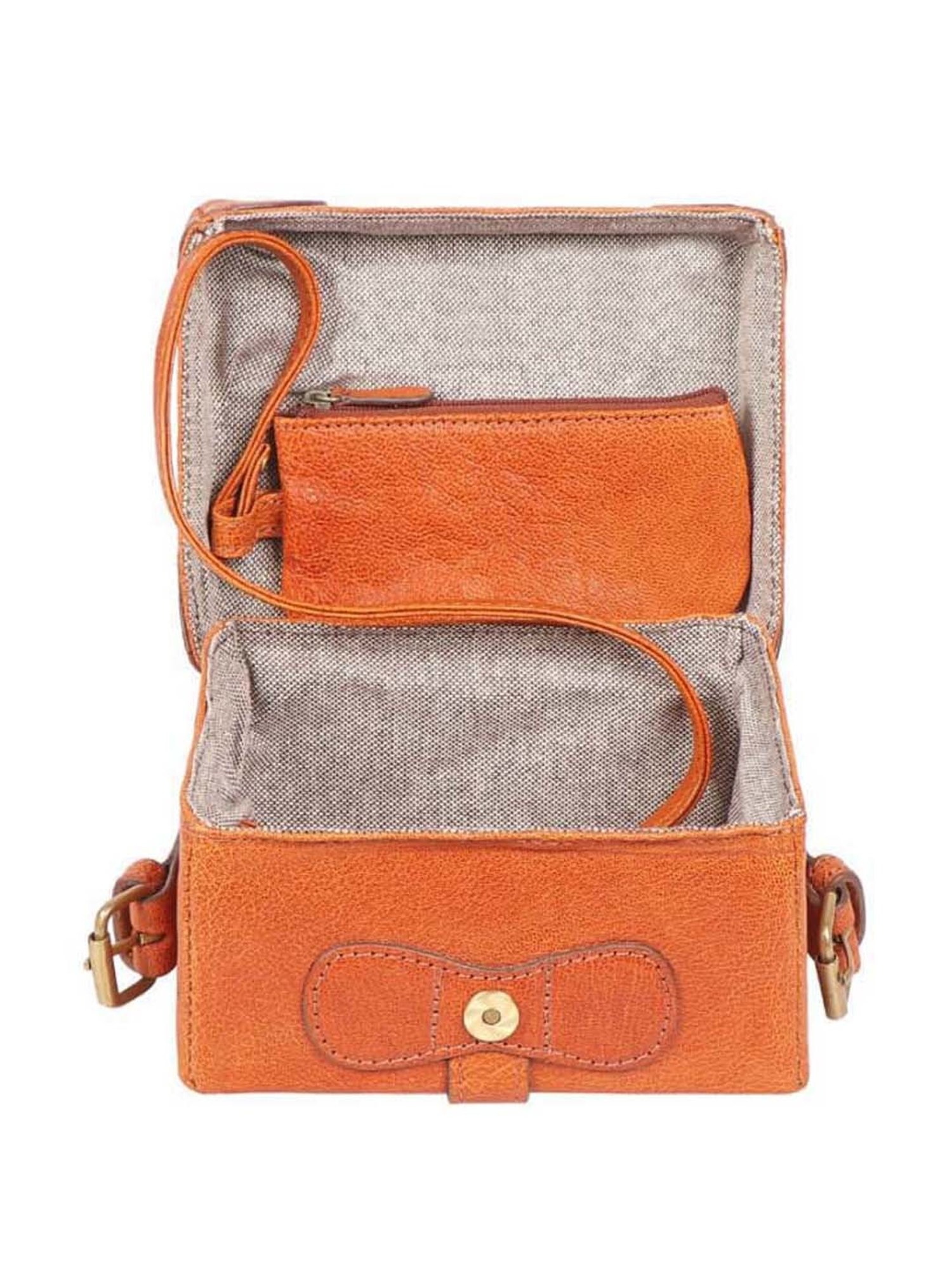 Hidesign Orange Textured Medium Sling Handbag