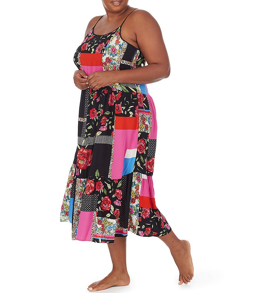 Kensie Plus Mixed Patch Printed Maxi Woven Chemise