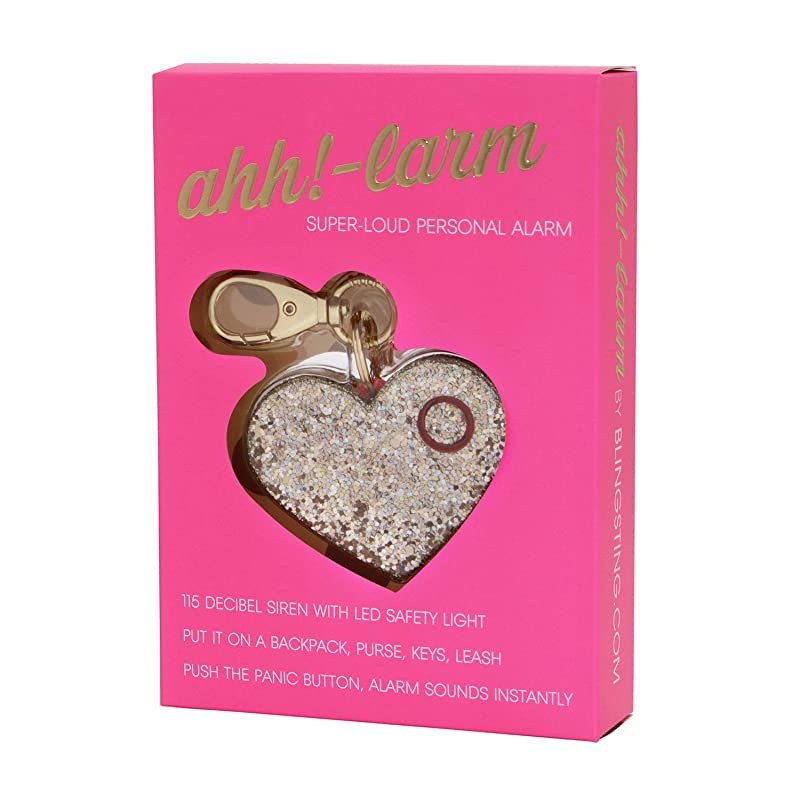 Safety Alarm for Women Ahhlarm SelfDefense Panic 115 Decibel Alarm Keychain for Women with LED Safety Light and Clip Champagne Glitter Heart