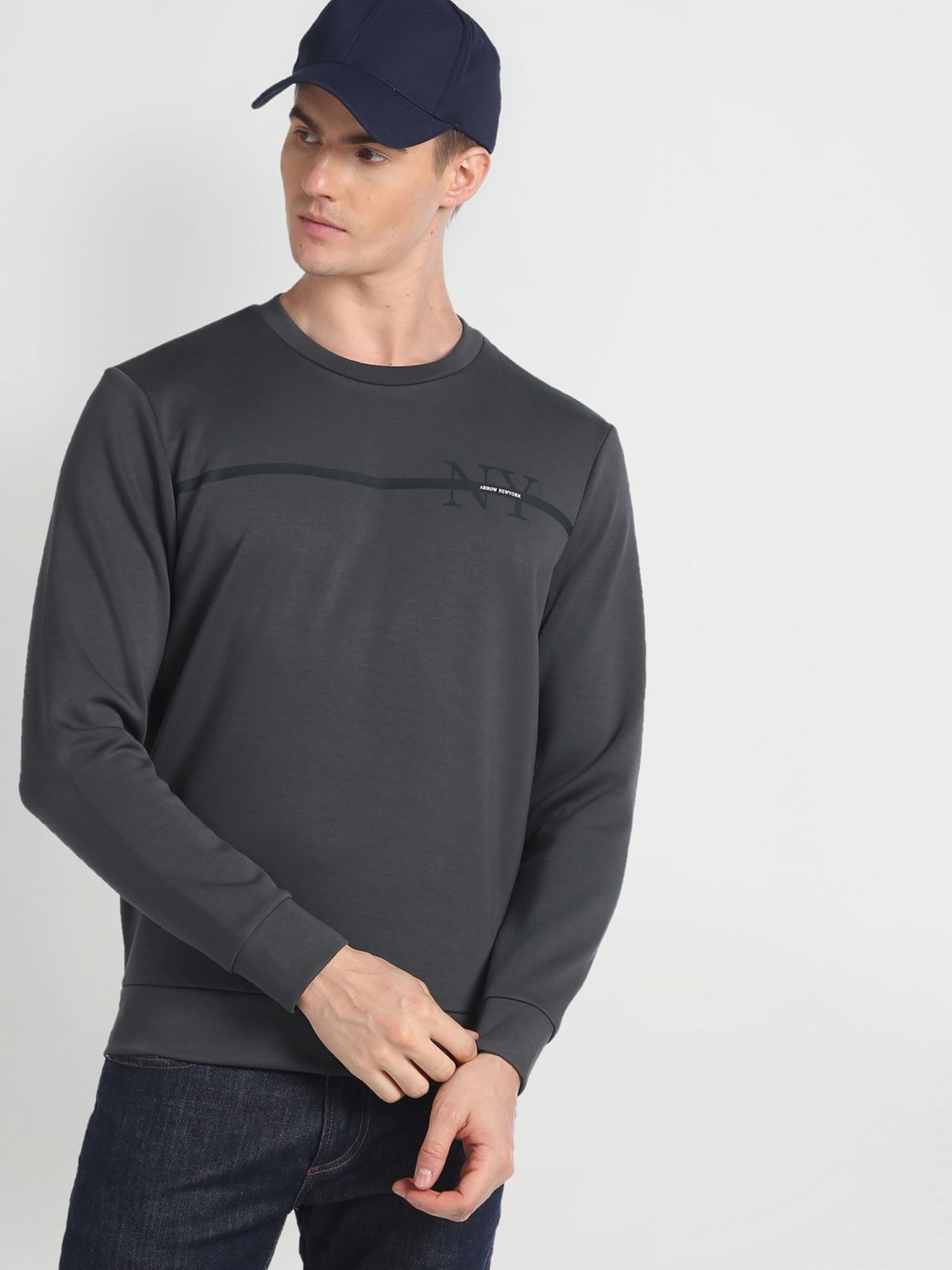 Arrow New York Grey Regular Fit Printed Sweatshirt