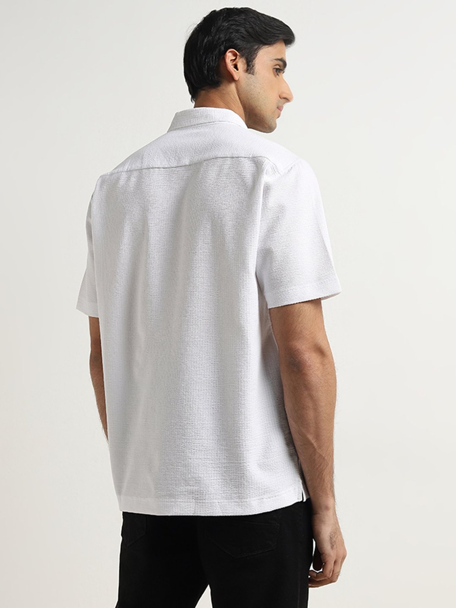 Ascot by Westside White Textured Relaxed-Fit Shirt