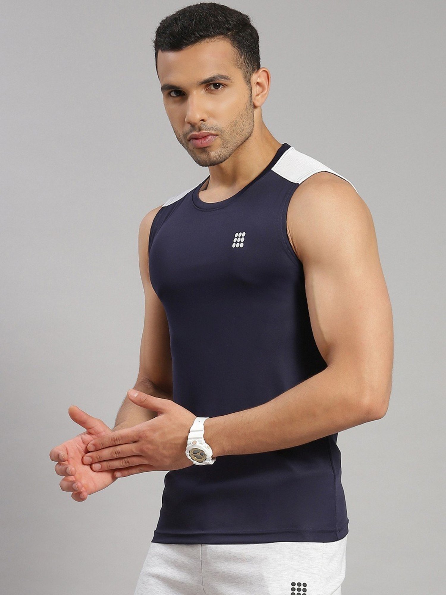 Rock.It Navy Blue Regular Fit Tank Tee