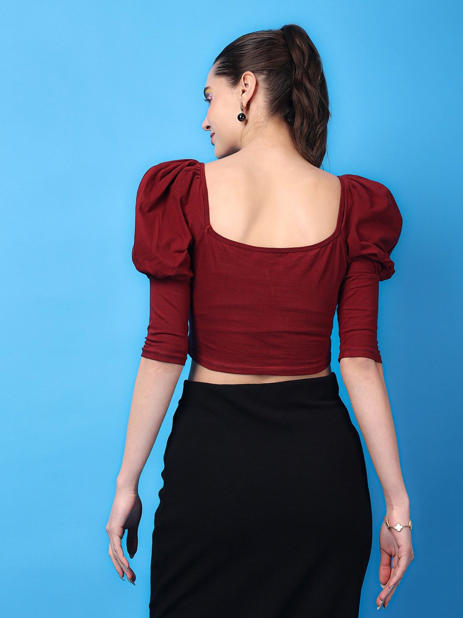 Scorpius Maroon Slim Fit Crop Top