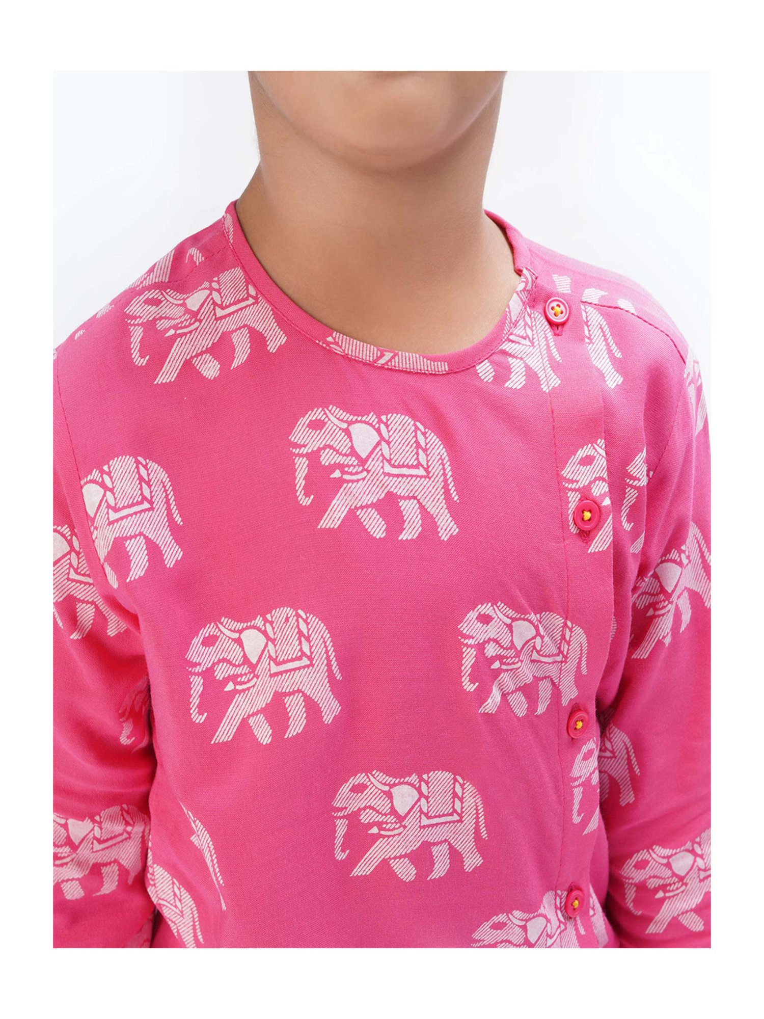 Lil Drama Kids Pink & Yellow Printed Full Sleeves Kurta with Dhoti
