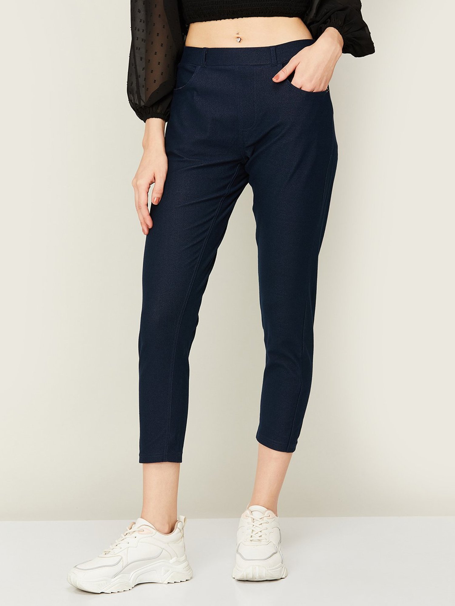 Colour Me by Melange Navy Cotton Jeggings