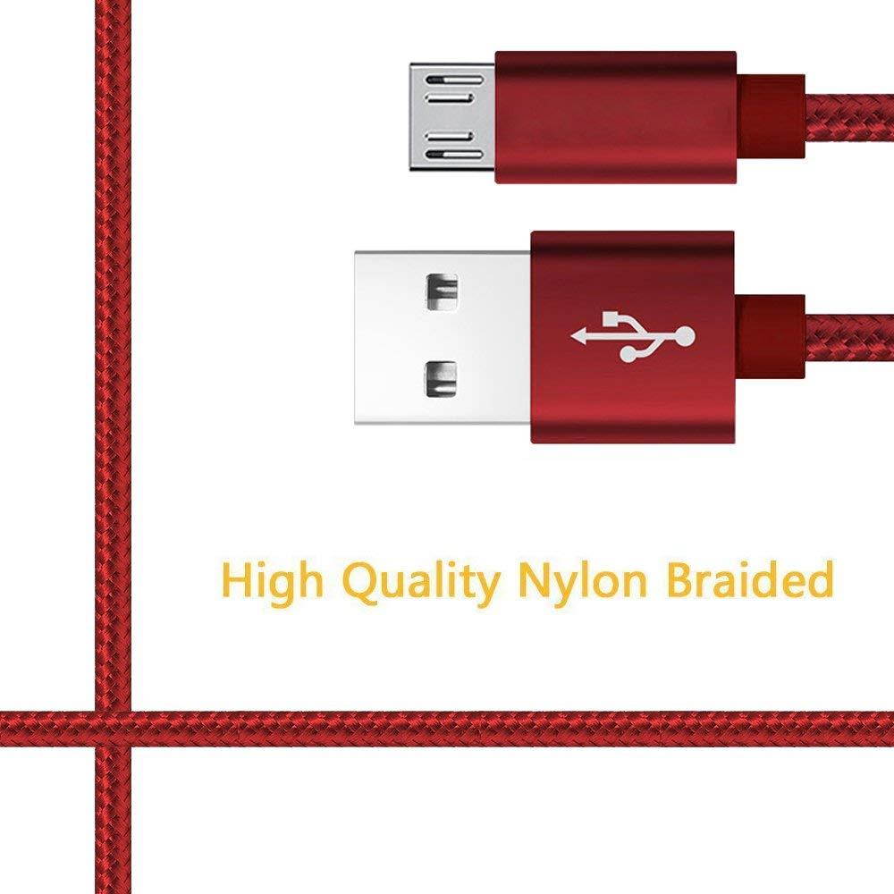 RoFI Micro USB Cable, [2Pack] 0.6M Samsung Charger, Nylon Braided Micro USB Charger, High Speed USB 2.0 A to Micro B Charging Cord Universal for HTC, S6, Kindle, Android, and More (Red, 2 Feet)