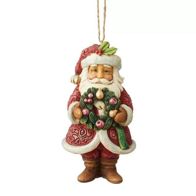 Jim Shore 5.0" Winter Wonderland Santa W/Wreath Ornament  -  Tree Ornaments