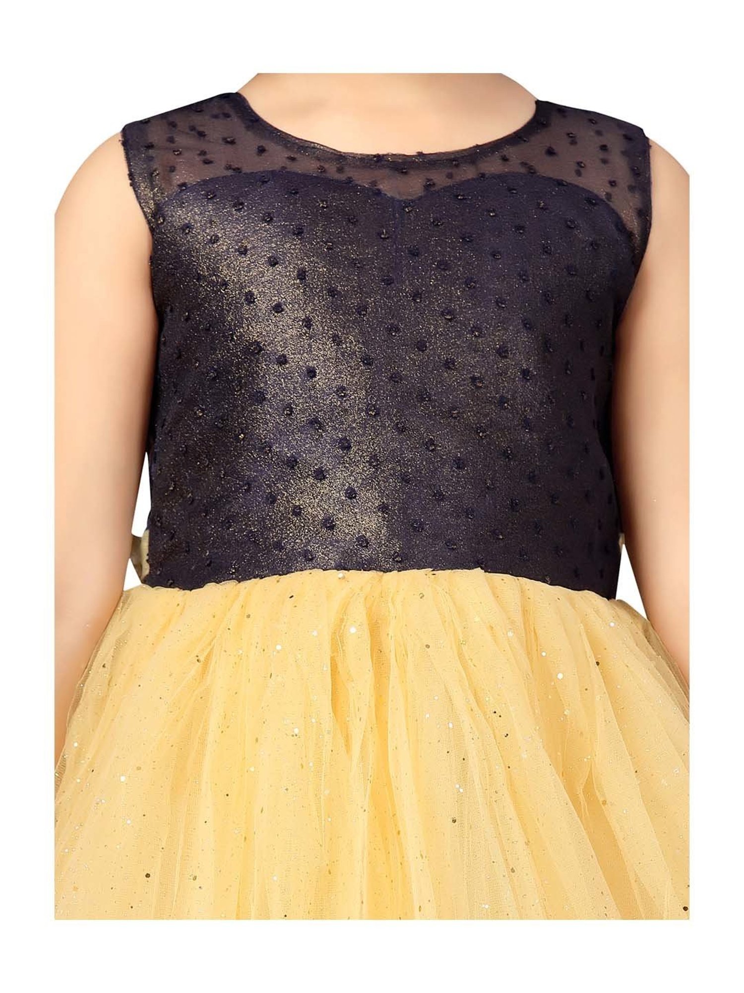 Aarika Kids Navy & Yellow Textured Pattern Dress