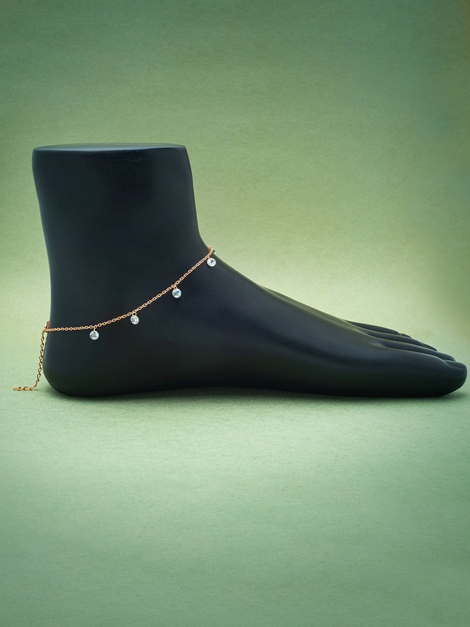 Silberry 92.5 Sterling Silver Rose Gold Royal Crystal Anklet