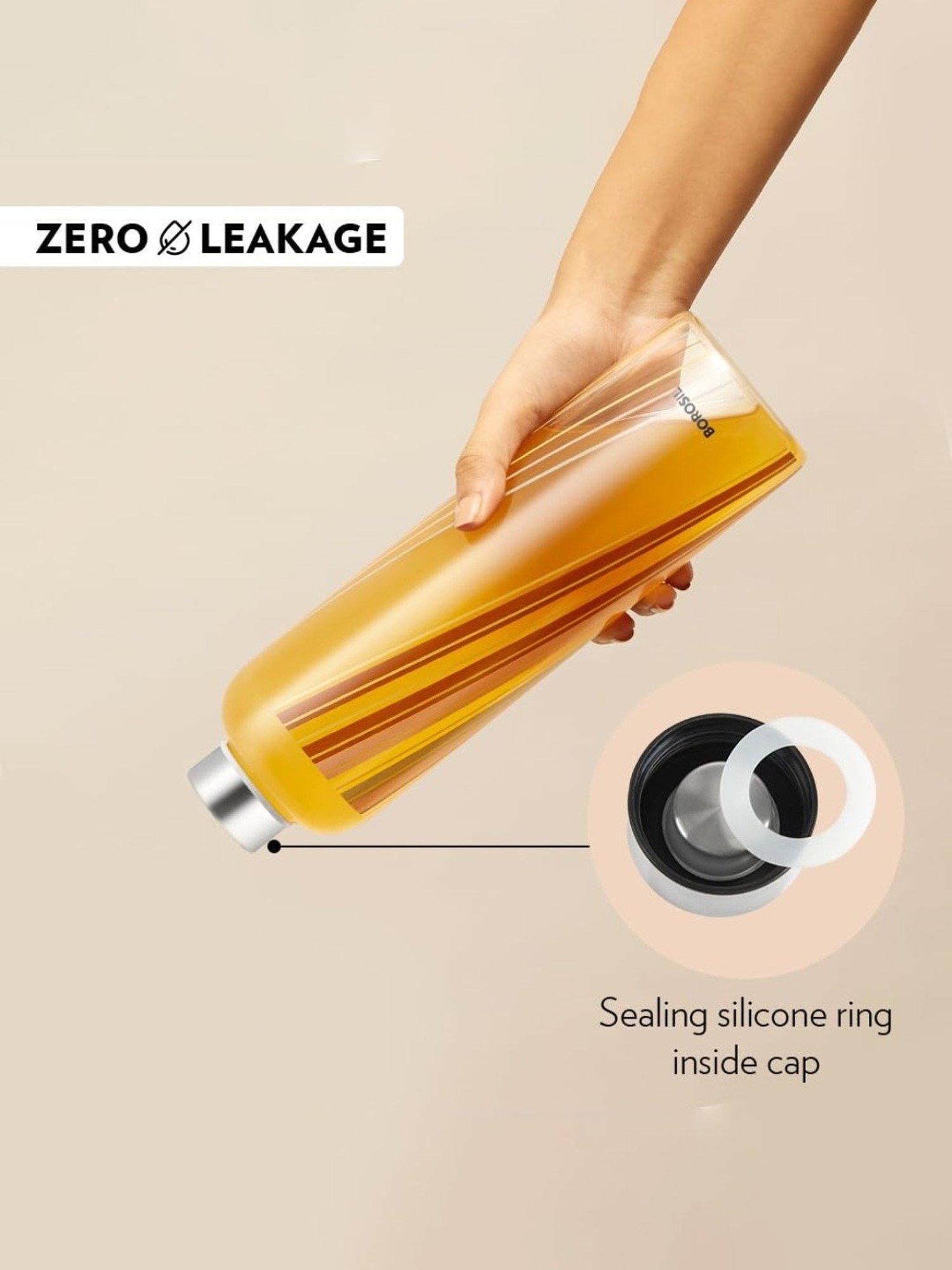 Borosil Water Bottle with Fridge Safe & Leakproof Set of 3 (Transparent, 1000 ml)