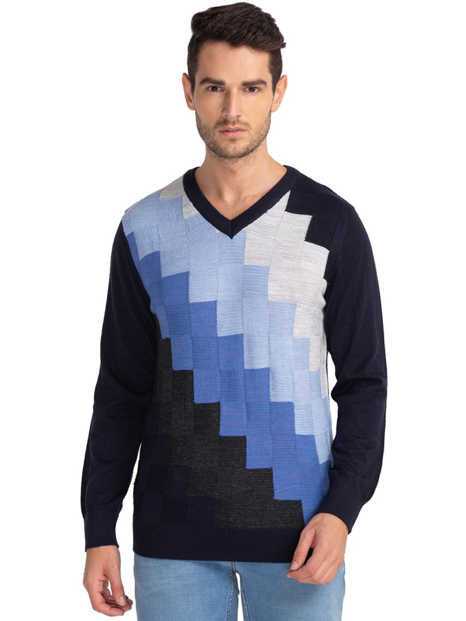 Parx Blue Regular Fit Argyle Sweaters