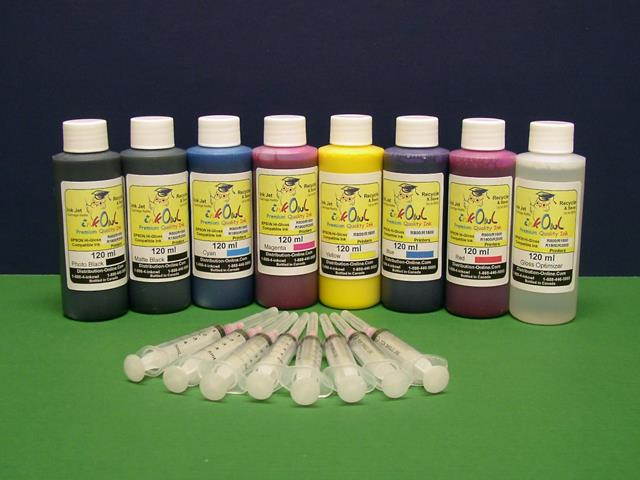 InkOwl Bulk Pigment Ink Refill Kit for EPSON Stylus Photo R800, R1800 (8x120mL)