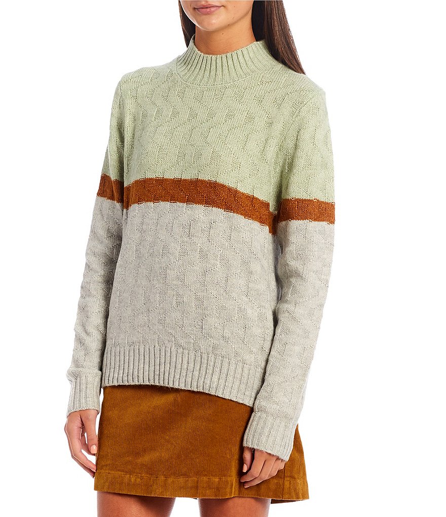 Copper Key Mock Neck Long Sleeve Varsity Colorblock Sweater