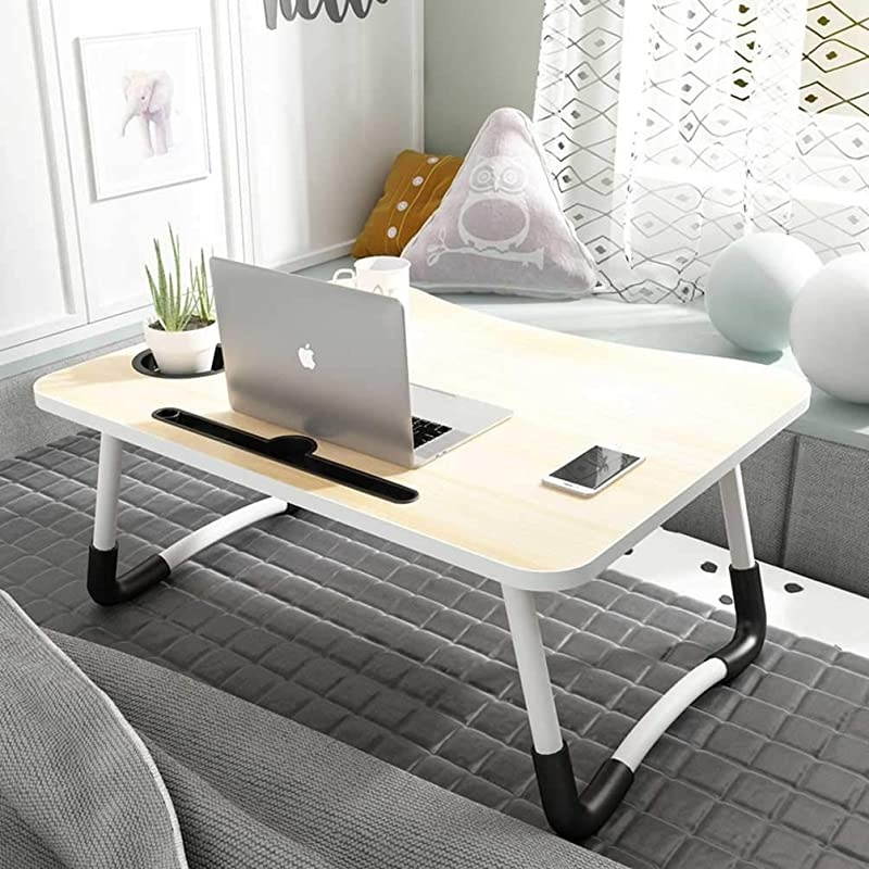 Bed Tray Table, Foldable Lap Desk Stand, Multifunction Lap Tablet Perfect for Eating Breakfast, Reading Book, Working,Watching Movie on Bed/Couch/Sofa/Floor,Light Brown