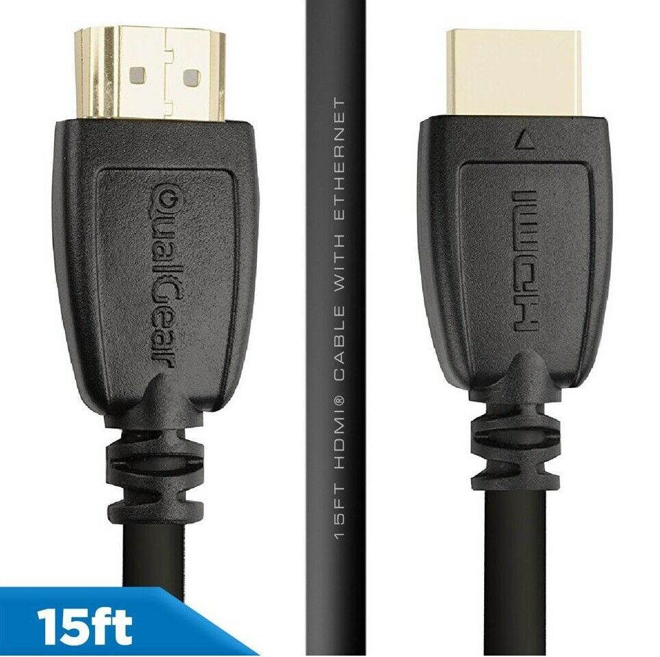QualGear&reg; 15 Ft High Speed HDMI 2.0 cable with 24k Gold Plated Contacts, Supports 4k Ultra HD, 3D, Upto 18Gbps, Ethernet, 100% OFC (QG-CBL-HD20-15FT)