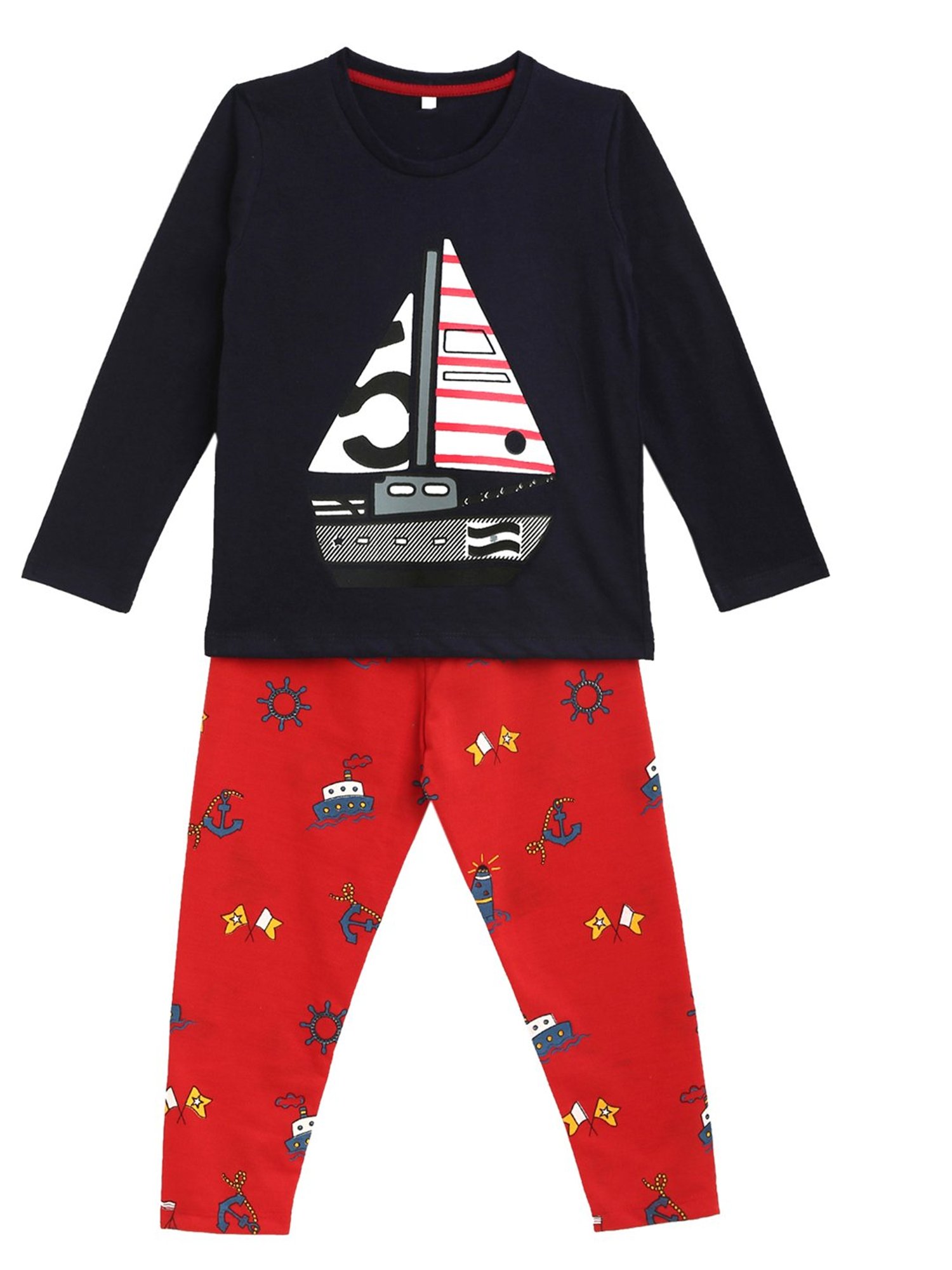 Kids Craft Navy & Red Printed T-Shirt with Pyjamas