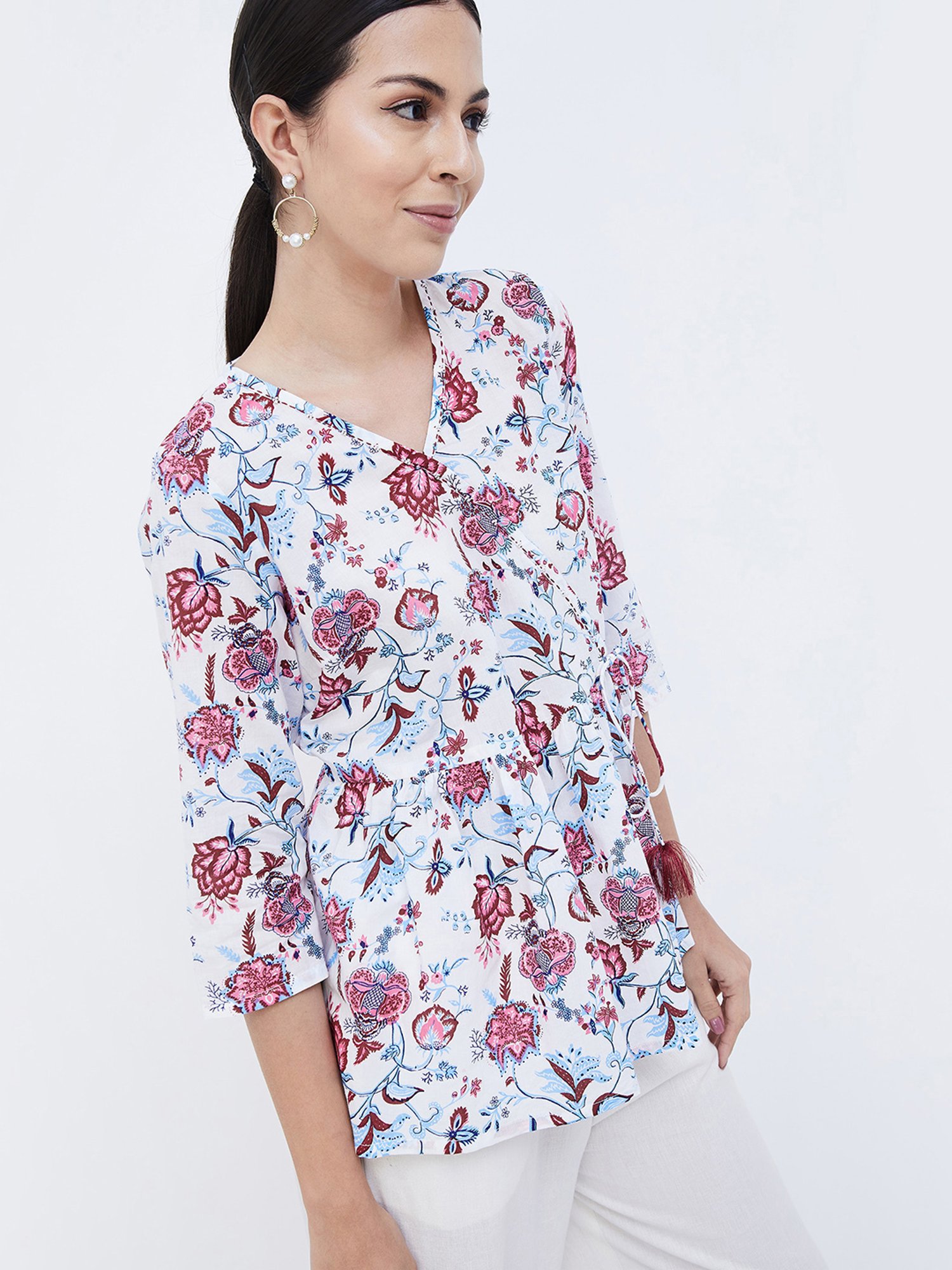 Melange by Lifestyle Off White Floral Print Tunic