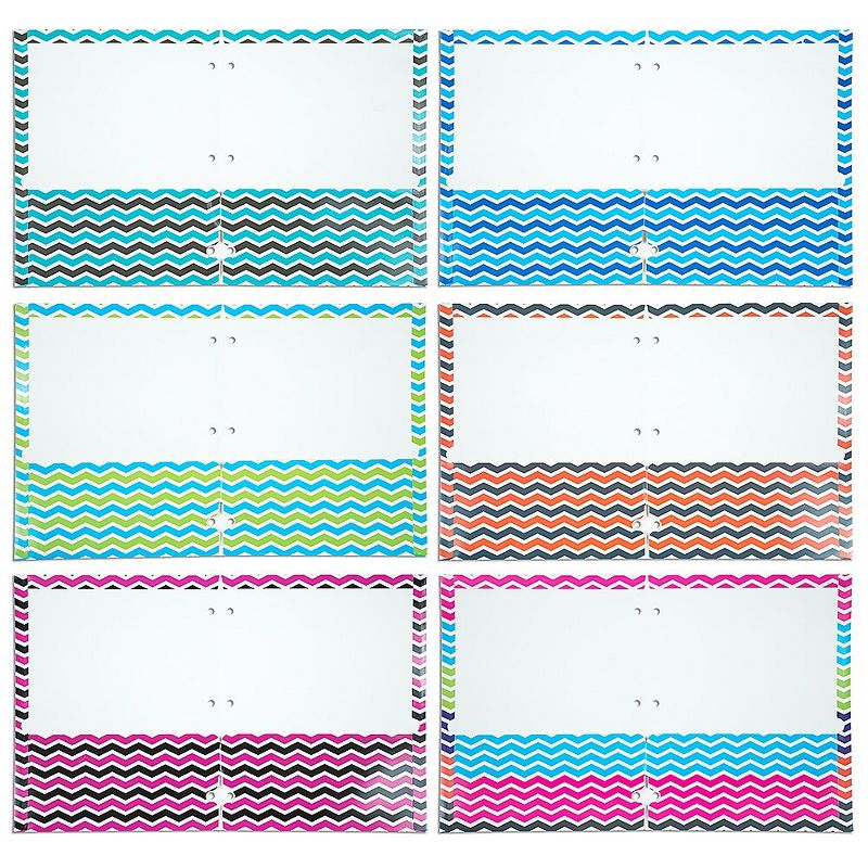 JAM Paper Glossy 3-Hole Punched 2-Pocket School Folders, Assorted Chevron 31237924