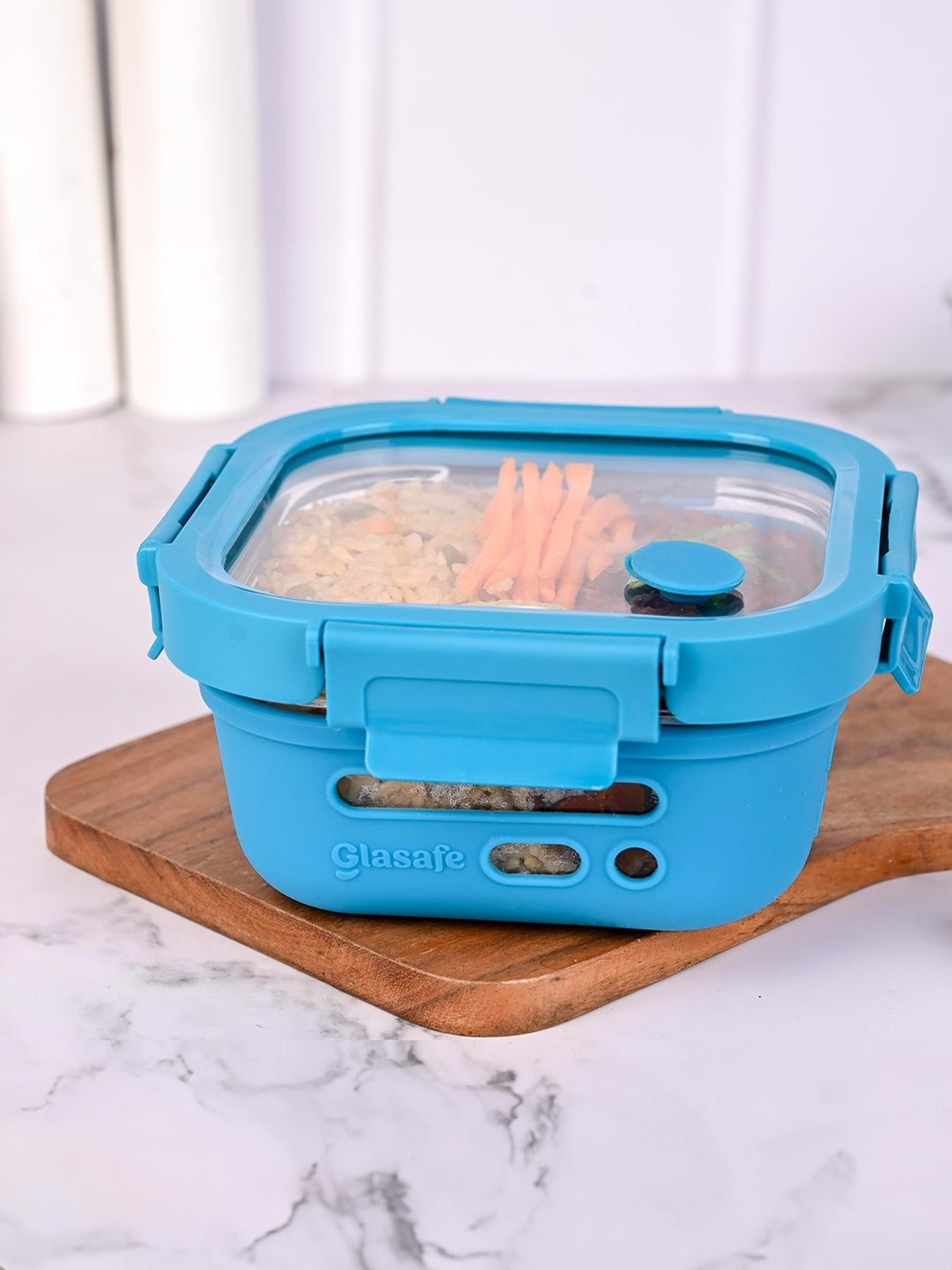 Glasafe Fresh Grip Tranquil Teal Borosilicate Tiffin - Set of 2