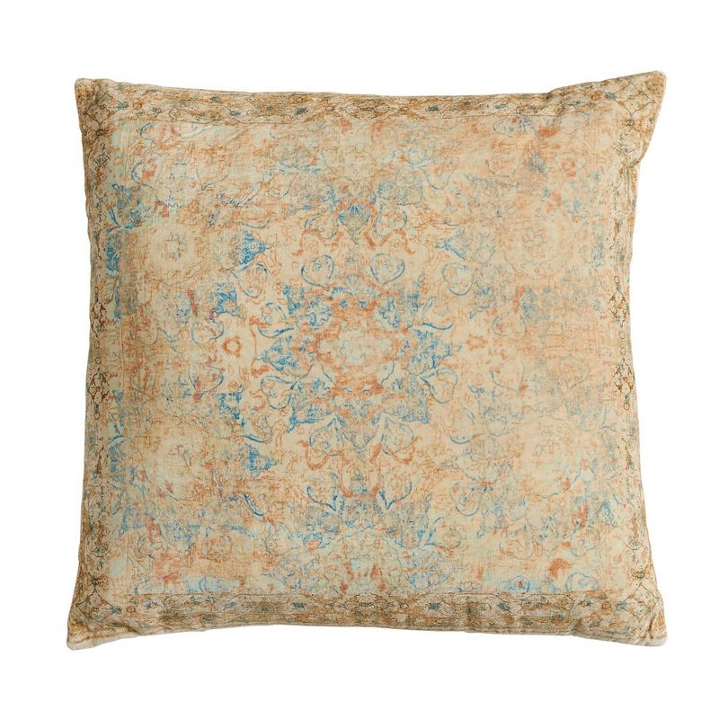 20"x20" Motif Printed Square Throw Pillow Teal/Ochre - Patina Vie