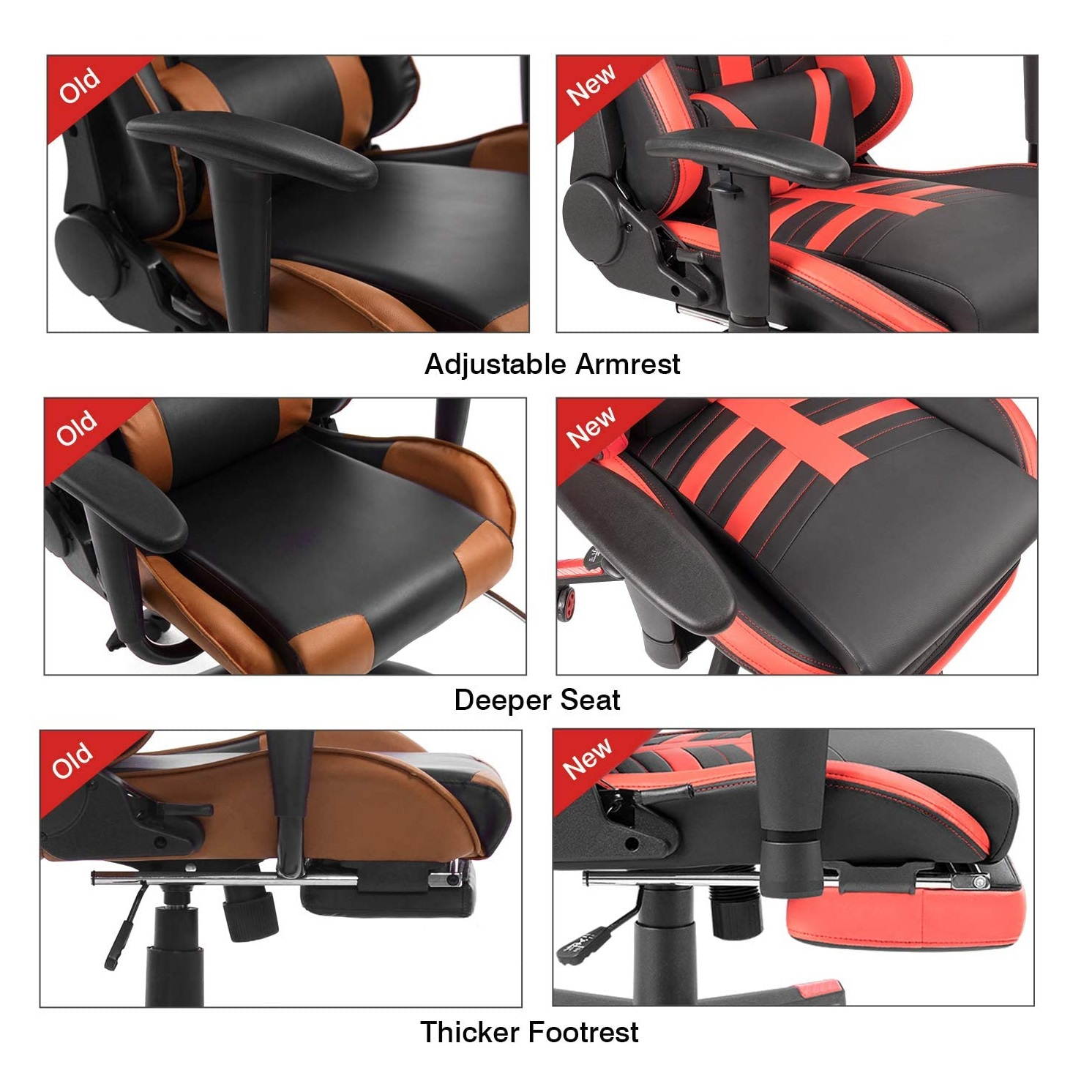 Devoko Ergonomic High-Back Racing Gaming Chair with Leather Bucket Seat, Headrest, Footrest and Lumbar Support (Black/Red)