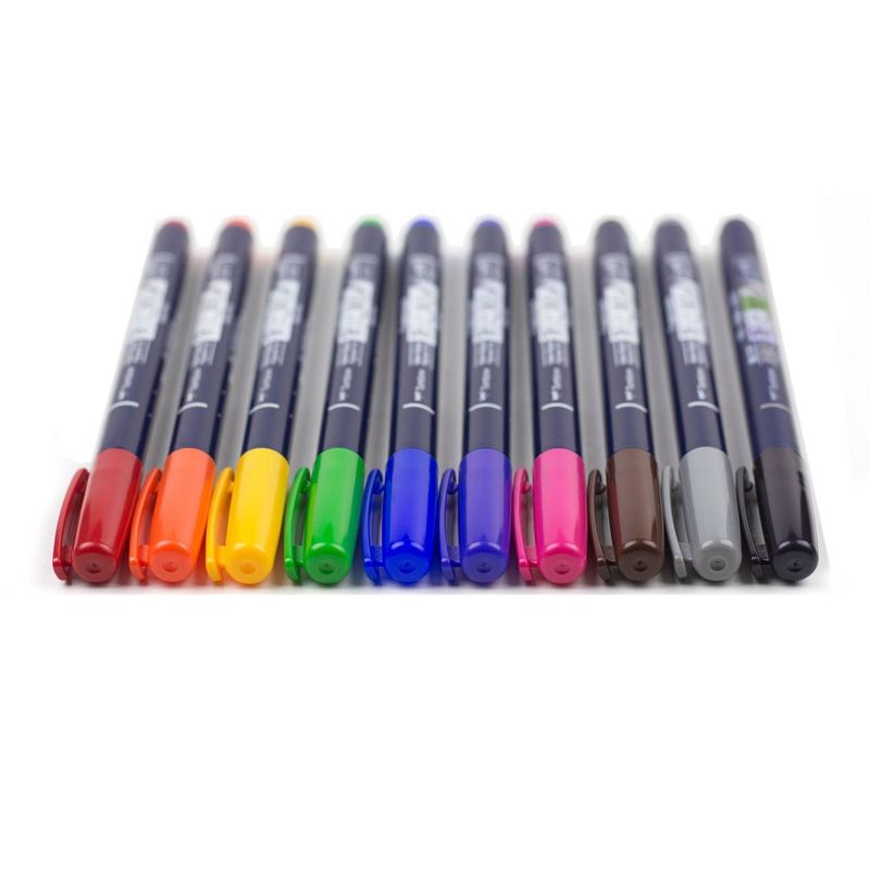 Tombow 10ct Fudenosuke Hard Tip Brush Pens Classic Colors