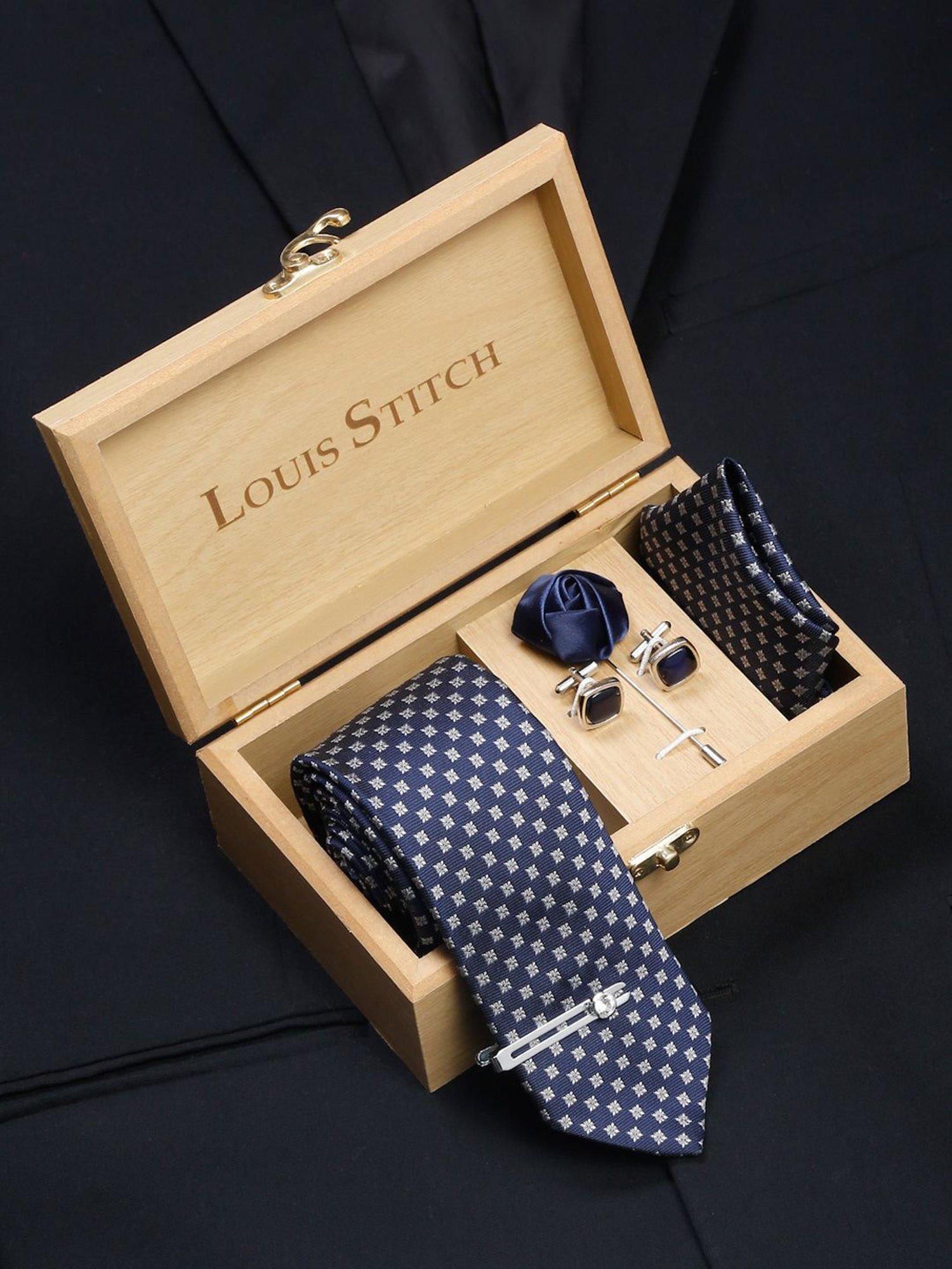 Louis Stitch Blue Embroidered Necktie Gift Set - Set of 5