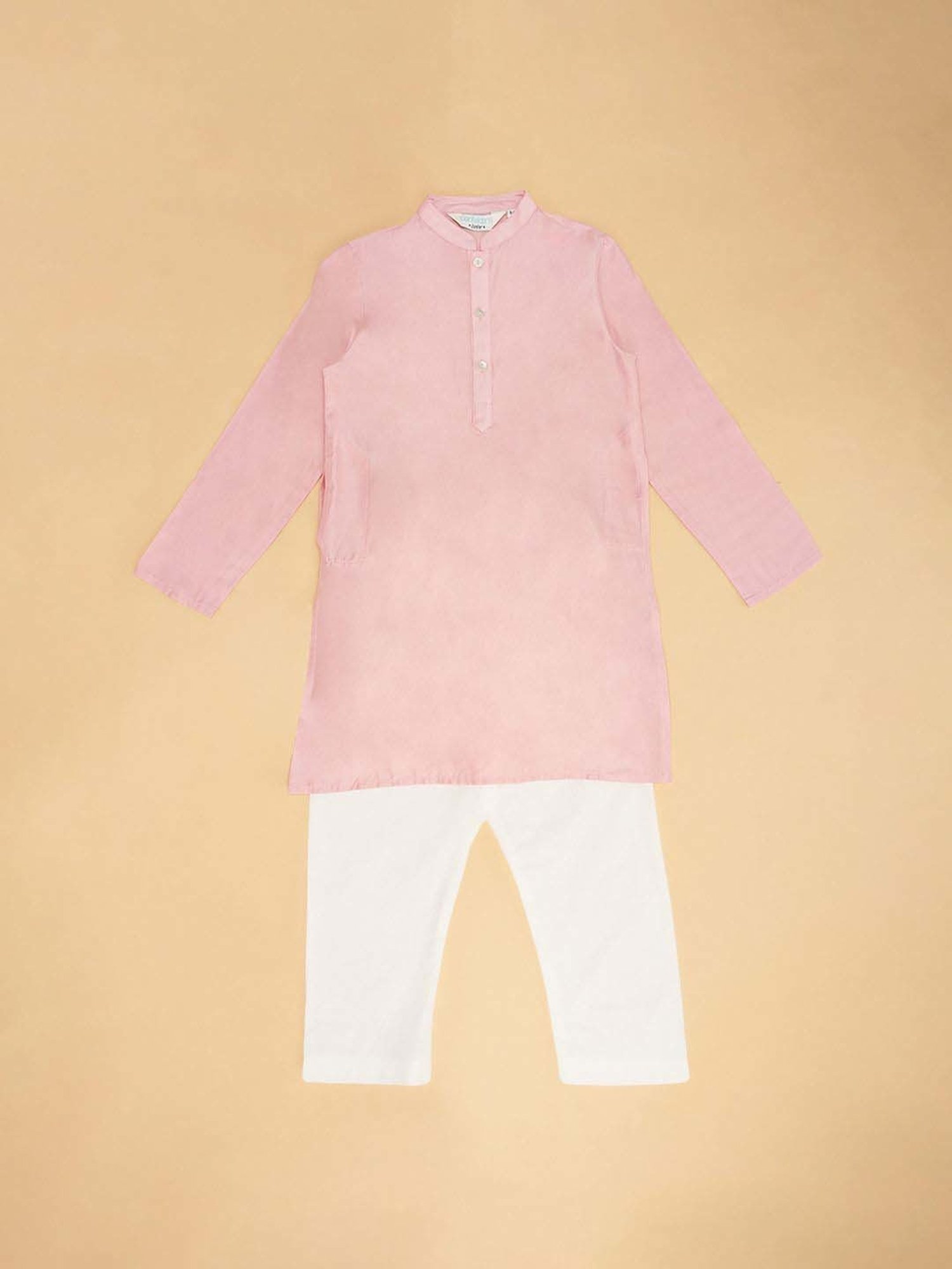 Indus Route by Pantaloons Kids Pink & White Regular Fit Full Sleeves Kurta Set