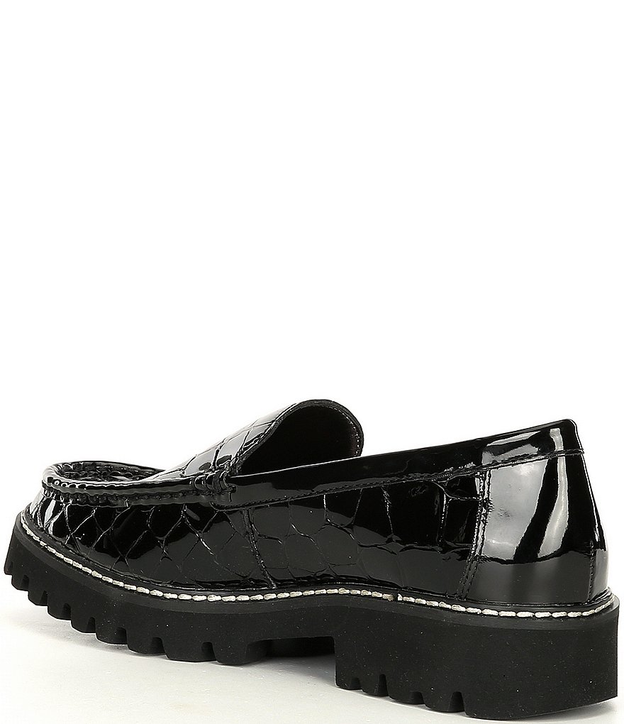 Donald Pliner Hope Croc Embossed Patent Leather Lug Sole Loafers