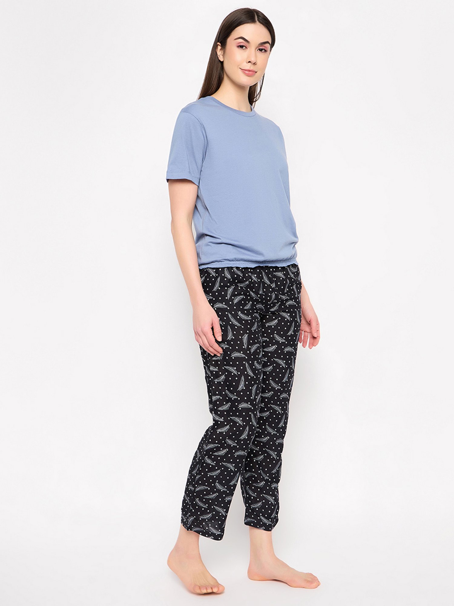 Clovia Blue & Black Printed Top With Pyjamas