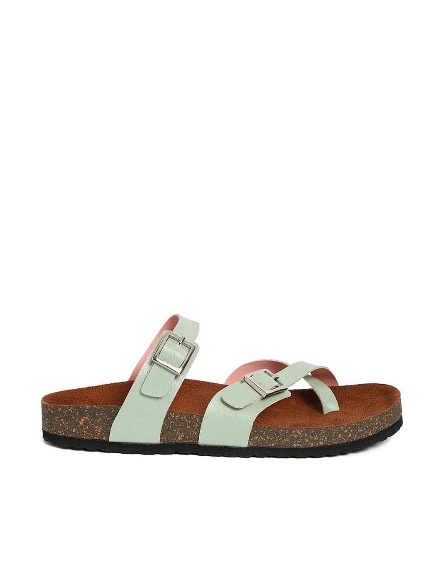 Mozafia Women's Sea Green Toe Ring Sandals