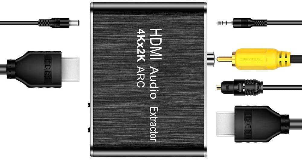 HDMI Audio Extractor HDMI to HDMI Splitter Audio Optical Toslink SPDIF Coaxial + 3.5mm Stereo Audio Extractor Converter HDMI Audio Splitter Support 4K@30Hz 1080P 3D