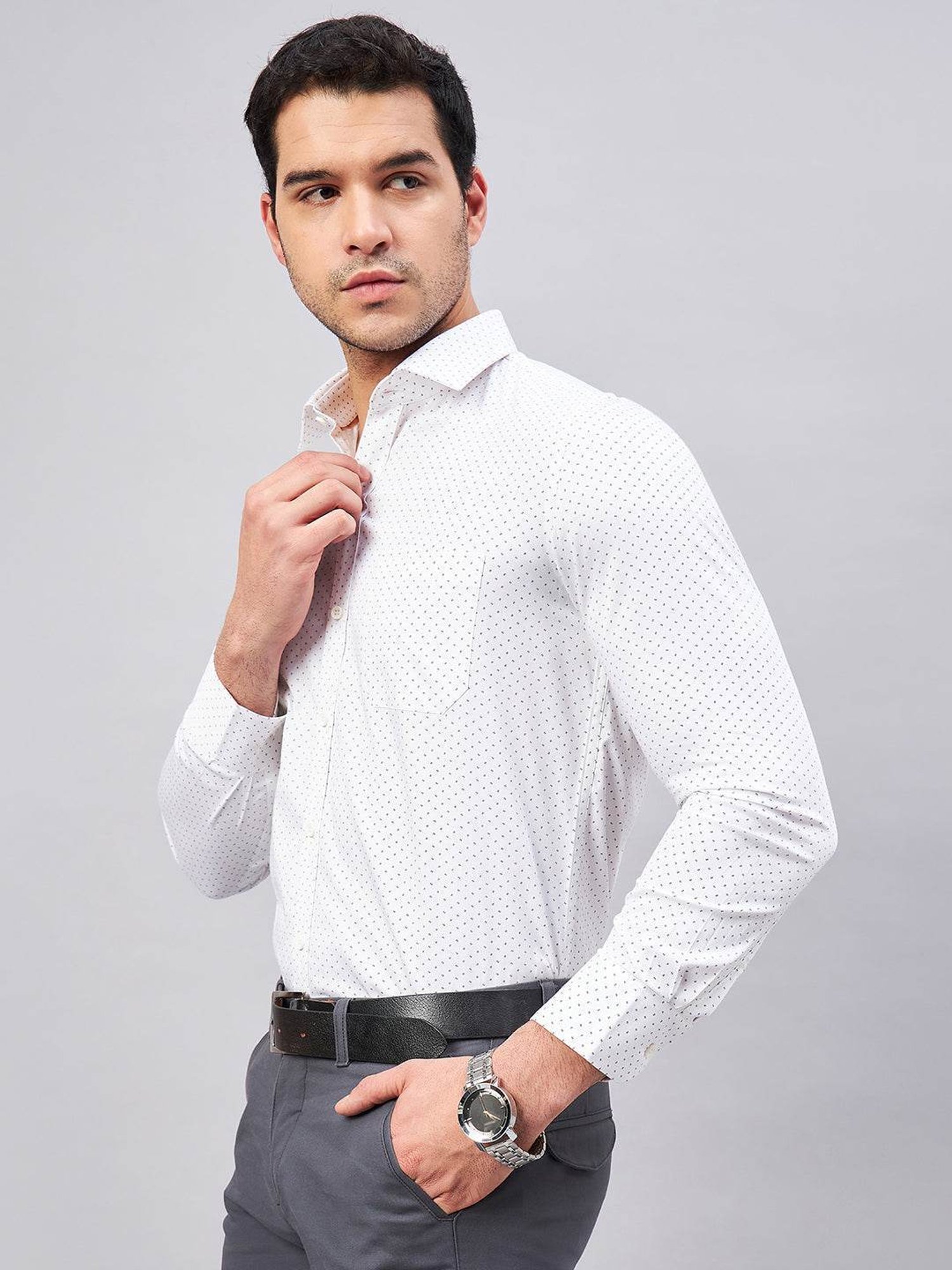 Louis Stitch White Cotton Regular Fit Printed Shirt