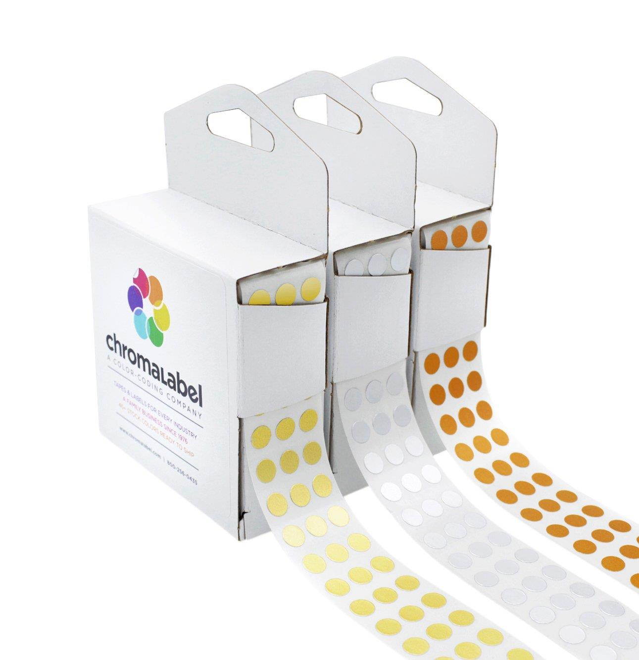 ChromaLabel Metallic Color-Code Dot Label Kit | Assorted Gold, Silver, Bronze | 1,000/Dispenser Box (1/4 inch)