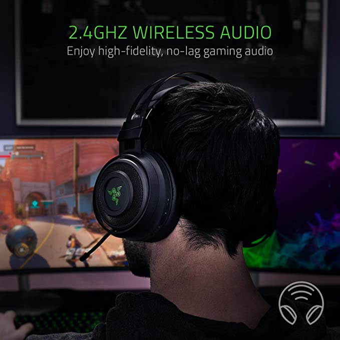 Razer Nari Wireless 7.1 Surround Sound Gaming Headset: THX Audio - Auto-Adjust Headband & Swivel Cups - Chroma RGB - Retractable Mic - For PC, PS4, PS5 - Black