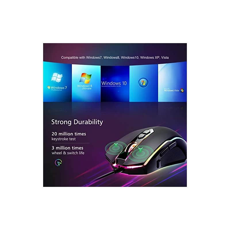 Gaming Mouse Wired RGB Chroma Backlit Gaming Mouse 8 Programmable Buttons 7200 DPI Adjustable Comfortable Grip Ergonomic Optical PC Computer Gaming Mice with Fire Button Sega Genesis Acces