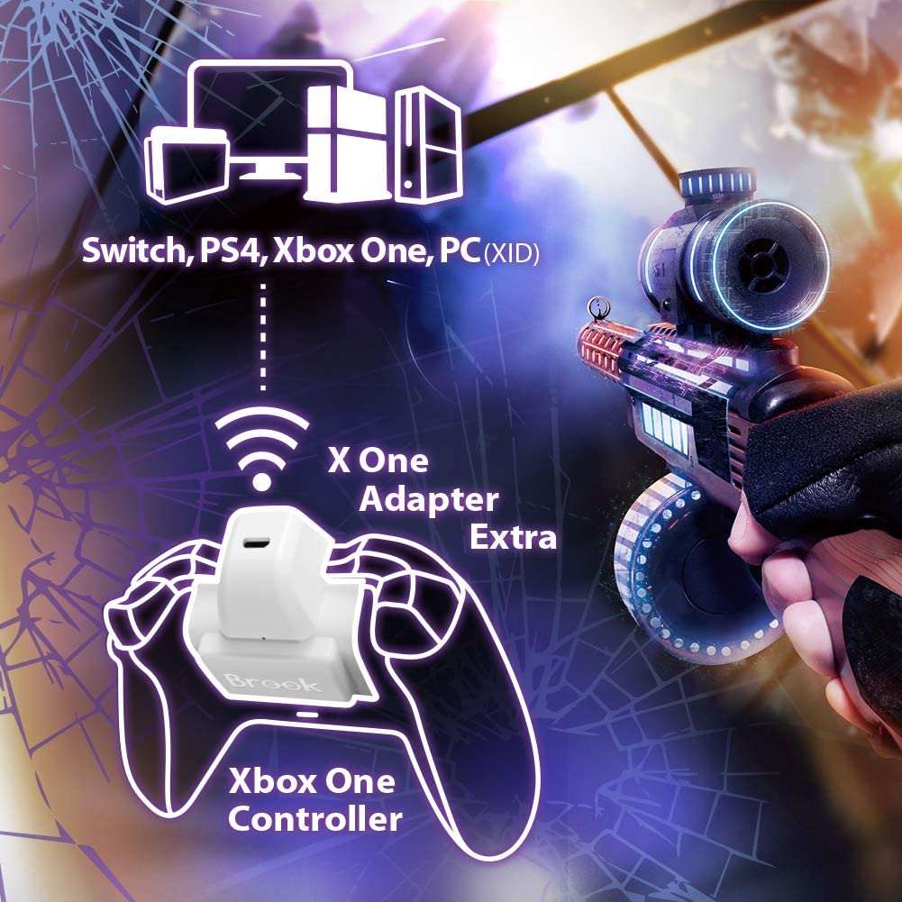 Brook Xbox One Adapter, X One Wireless Rechargeable 2X Battery Extra XL Converter for Xbox One Controller Support Switch PS4 PC iOS Motion Control Turbo Remap Snow White