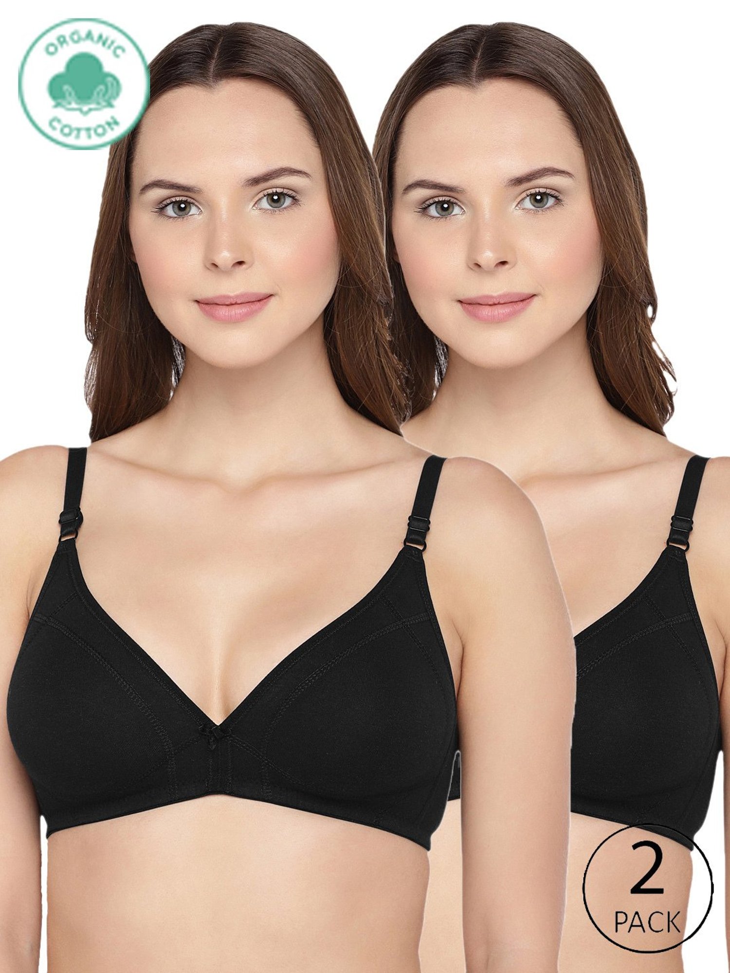 Inner Sense Black Half Coverage T-Shirt Bra - Pack of 2